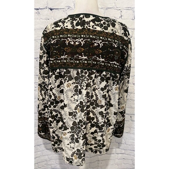 Preswick & Moore Green & Cream Plus Size floral print Blouse top shirt 3X - Picture 4 of 6